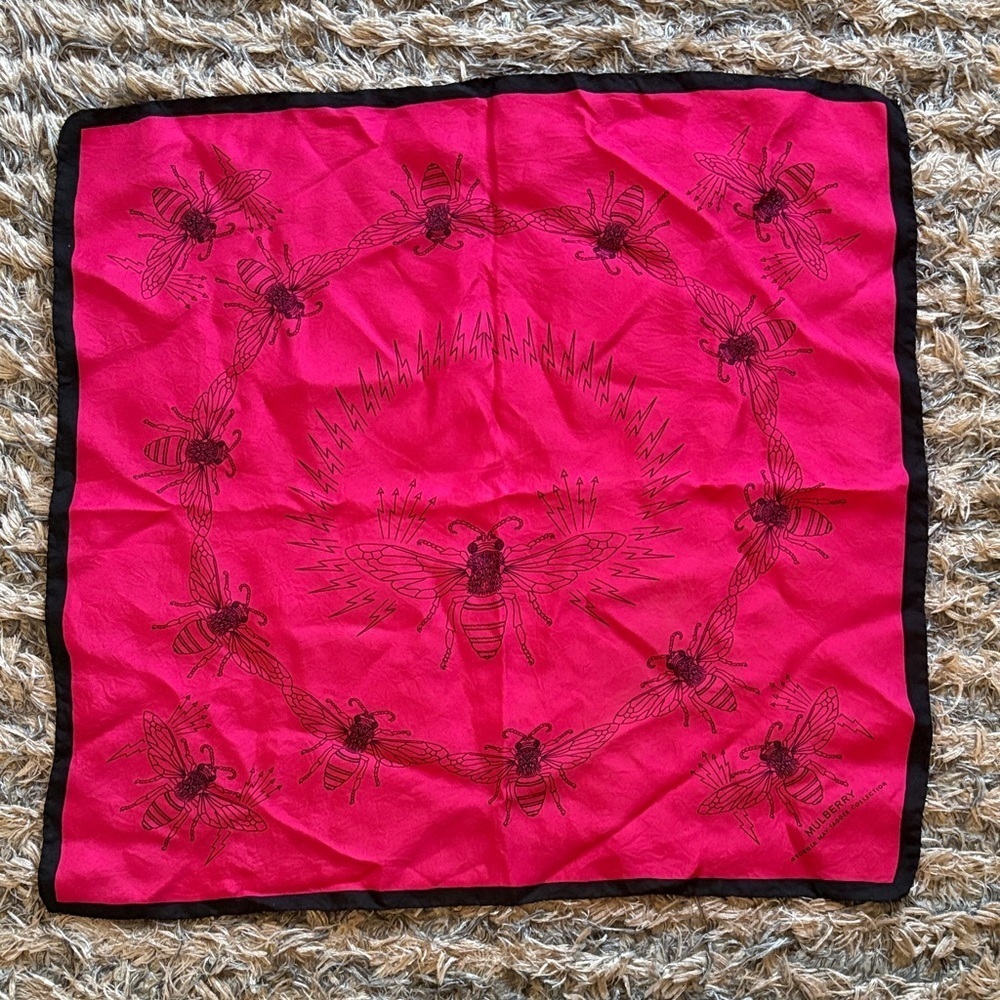 Mulberry Black Pink Bee Scarf 20” x 21”